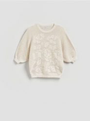 Sweter z bawełną - kremowy. Białe swetry klasyczne damskie Reserved, l, z bawełny, bez kołnierzyka. Za 119.99 zł.