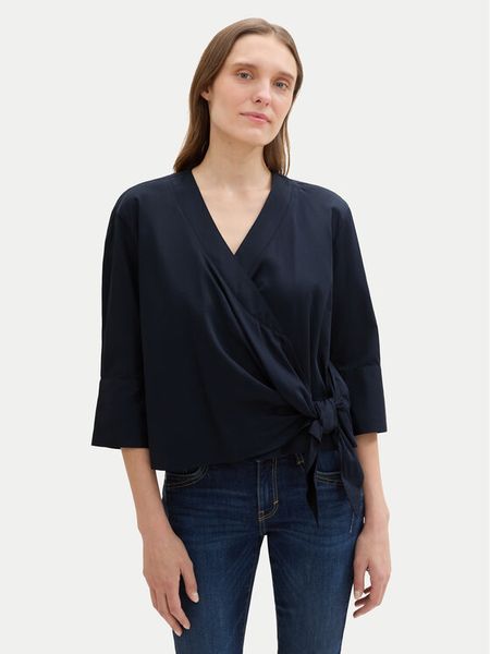 Tom Tailor Bluzka 1043200 Granatowy Loose Fit. Niebieskie bluzki damskie Tom Tailor, bez wzorów, z bawełny, bez ramiączek. Za 159.99 zł.