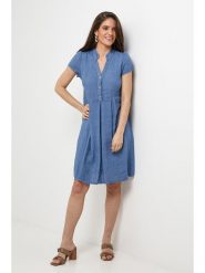 Le Monde du Lin Lniana sukienka w kolorze niebieskim rozmiar: 40/42. Niebieskie sukienki damskie Le Monde du Lin, bez wzorów, ze lnu, bez kołnierzyka, bez ramiączek, midi. Za 165.99 zł.