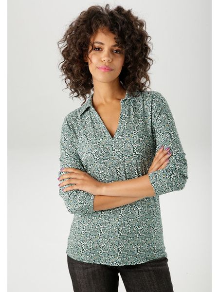 Aniston Bluzka w kolorze zielonym rozmiar: 38. Zielone bluzki damskie Aniston, bez wzorów, z wiskozy, bez kołnierzyka, bez ramiączek. Za 56.99 zł.