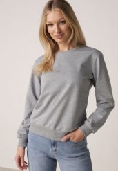 Szara Bluza z Bawełną Ozdobiona Ściągaczami Hilani. Szare bluzy bez kaptura damskie Born2be, l, z bawełny. Za 49.99 zł.