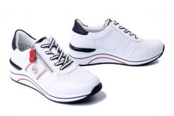 RIEKER REMONTE D0T04-81 white combination, półbuty damskie. Białe półbuty damskie Rieker Remonte, bez wzorów, ze skóry, bez obcasa, na koturnie. Za 293.93 zł.