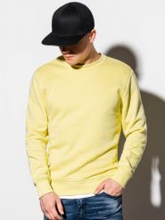Bluza męska bez kaptura BASIC - jasnożółta. Żółte bluzy bez kaptura męskie Ombre Clothing, m, z bawełny. Za 29.99 zł.