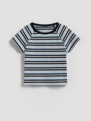 T-shirt w paski - wielobarwny. Koszulki dziewczęce Reserved, bez wzorów, z bawełny, bez ramiączek. Za 39.99 zł.