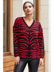 Milan Kiss Sweter w kolorze czerwonym ze wzorem rozmiar: S. Czerwone swetry klasyczne damskie Milan Kiss, s, bez kołnierzyka. Za 133.89 zł.