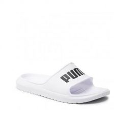 Klapki basenowe dla dorosłych Puma Divecat v2. Białe klapki damskie Puma, bez wzorów, z materiału, bez obcasa. Za 115.75 zł.