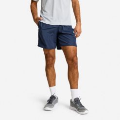 Spodenki fitness cardio męskie Domyos. Niebieskie szorty męskie DOMYOS, l, z materiału, na fitness i siłownię. Za 19.99 zł.
