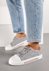 Szare Płaskie Trampki ze Skóry Naturalnej ze Skórzaną Wkładką i Ozdobnym Noskiem Milili. Szare trampki i tenisówki damskie Renee, bez wzorów, z jeansu. Za 149.99 zł.