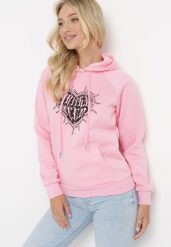 Różowa Bluza z Kapturem i Nadrukiem oraz Ściągaczami Sitta. Czerwone bluzy z kapturem damskie Born2be, m. Za 84.99 zł.
