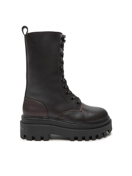 Calvin Klein Jeans Sztyblety Flatform Lace Up Boot Mg Lth YW0YW01544 Brązowy. Brązowe botki damskie Calvin Klein Jeans, z jeansu, bez obcasa, na płaskiej podeszwie, bez zapięcia. Za 519.99 zł.