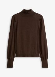 Cienki sweter. Brązowe swetry klasyczne damskie bonprix, bez kołnierzyka. Za 109.99 zł.