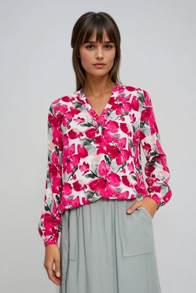 Wzorzysta koszula fuksjowa. Koszule damskie MOODO, bez wzorów, z wiskozy, bez kołnierzyka, bez ramiączek. Za 99.99 zł.