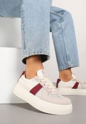 Beżowo-Bordowe Sneakersy Typu Kultowe Tenisówki na Grubej Podeszwie Nanessa. Brązowe trampki i tenisówki damskie Renee, bez wzorów, z jeansu. Za 79.99 zł.