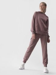 4F Spodnie dresowe joggery damskie - beżowe XS. Brązowe spodnie dresowe damskie 4f, l, bez wzorów, z bawełny. Za 129.99 zł.