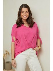 Curvy Lady Lniana koszulka w kolorze różowym rozmiar: 48/50. Różowe bluzki damskie Curvy Lady, bez wzorów, ze lnu, klasyczne, bez kołnierzyka, bez ramiączek. Za 87.81 zł.