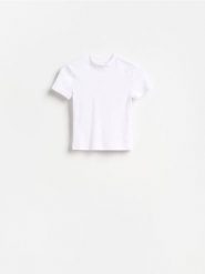 T-shirt z modalem - biały. Białe t-shirty damskie Reserved, l, bez wzorów, z bawełny, bez kołnierzyka. Za 35.99 zł.