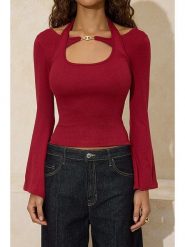 Trendyol Bluzka w kolorze bordowym rozmiar: XL. Czerwone bluzki damskie Trendyol, xl, bez wzorów, bez kołnierzyka, bez ramiączek. Za 39.99 zł.