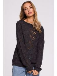 Made of emotion Sweter w kolorze antracytowym rozmiar: L/XL. Czarne swetry klasyczne damskie Made Of Emotion, l, ze splotem, bez kołnierzyka. Za 105.38 zł.