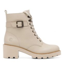 Botki Remonte. Brązowe botki damskie Remonte, bez obcasa, na słupku, bez zapięcia. Za 391.99 zł.