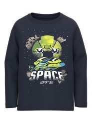 NAME IT Bluzka 13218856 Granatowy Regular Fit. Niebieskie t-shirty chłopięce Name it, bez wzorów, z bawełny, bez ramiączek. Za 59.99 zł.