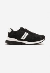 Czarne Buty Sportowe z Przeszyciami i Ozdobnym Paskiem z Napisem Seriven. Czarne buty sportowe na co dzień męskie Born2be, z jeansu, bez zapięcia. Za 109.99 zł.