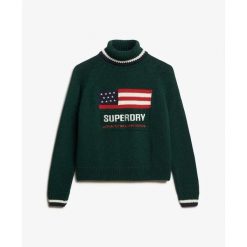 Sweter damski z golfem Superdry Americana. Zielone golfy damskie Superdry., bez wzorów, bez ramiączek. Za 392.65 zł.