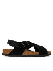 Birkenstock Sandały Tulum SFB 1029779 Czarny. Czarne sandały damskie Birkenstock, bez wzorów, ze skóry, bez obcasa, na płaskiej podeszwie. Za 469.99 zł.