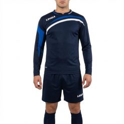 Męski Zestaw Piłkarski Treningowy Niebiesko-Niebieski Model TRONDHEIM ML. Niebieskie szorty męskie Legea, bez wzorów, z bawełny, sportowe. Za 60.00 zł.