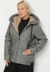 Zielona Pikowana Kurtka z Kapturem i Ozdobnymi Suwakami Tulirisa. Zielone kurtki damskie Born2be, plus size, bez wzorów, z jeansu, z kapturem. Za 159.99 zł.