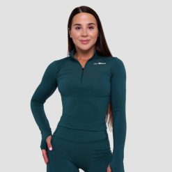 Koszulka damska fitness z zamkiem zielona Ignite. Zielone bluzki sportowe damskie GYMBEAM, xl, bez wzorów, z dresówki, bez ramiączek. Za 114.90 zł.