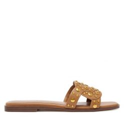 Klapki TWINSET. Brązowe klapki damskie Twinset, bez wzorów, bez obcasa. Za 859.99 zł.