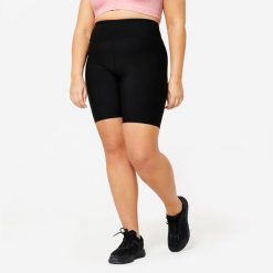 Spodenki fitness damskie Domyos krótkie. Czarne spodenki sportowe damskie DOMYOS, bez wzorów, z elastanu, sportowe. Za 39.99 zł.