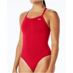 Strój damski jednoczęściowy TYR Solid f diamondfit. Czerwone stroje jednoczęściowe damskie TYR, bez wzorów. Za 219.99 zł.
