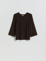 Gładki sweter - brązowy. Brązowe swetry klasyczne damskie Reserved, l, z dzianiny, bez kołnierzyka. Za 89.99 zł.