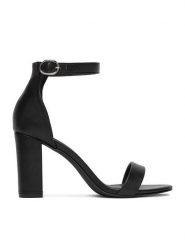 Jenny Fairy Sandały WSS20538-01 HURT Czarny. Czarne sandały damskie Jenny Fairy, bez wzorów, ze skóry, bez obcasa, na słupku. Za 99.99 zł.