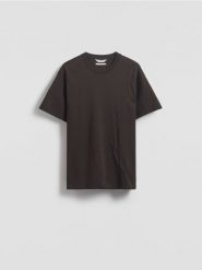 T-shirt boxy z przeszyciem - ciemnobrązowy. Brązowe t-shirty męskie Reserved, l, bez wzorów, z bawełny, bez kołnierzyka. W wyprzedaży za 55.99 zł.