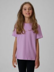 4F T-shirt regular gładki dziewczęcy - fioletowy 122 (6-7 lat). Fioletowe koszulki dziewczęce 4f, bez wzorów, z bawełny, bez ramiączek. Za 29.99 zł.