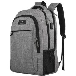 Plecak 36L – 17 cali – szary. Czarne plecaki męskie TRAVELHAWK, bez wzorów, z materiału. Za 38.95 zł.