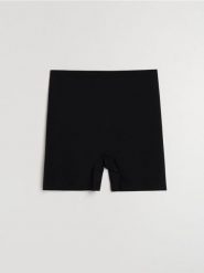 Szorty modelujące z silikonową taśmą na nogawkach - czarny. Czarne szorty damskie Sinsay, bez wzorów. Za 25.99 zł.