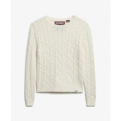 Sweter z cienkimi warkoczami, klasyczny, okrągły dekolt, damski Superdry. Zielone swetry klasyczne damskie Superdry., na zimę, m, z dzianiny, bez kołnierzyka. Za 276.50 zł.