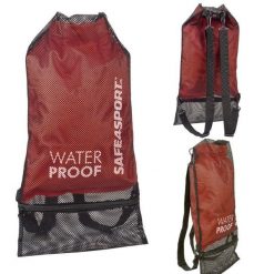Plecak wodoszczelny worek sportowy na basen Mesh Bag 2 osobne kieszenie. Czerwone plecaki damskie SAFE4SPORT, bez wzorów, z meshu, sportowe. Za 65.99 zł.
