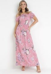 Różowa Sukienka Maxi w Kwiaty z Ozdobnym Wiązaniem przy Dekolcie i Krótkimi Rękawami Paninthe. Czerwone sukienki damskie Born2be, na imprezę, m, bez wzorów, z tkaniny, bez kołnierzyka, bez ramiączek, maxi, rozkloszowane. W wyprzedaży za 47.99 zł.