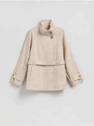 Kurtka z lyocellem - beżowy. Brązowe kurtki damskie Reserved, l, bez wzorów, z bawełny, bez kaptura. Za 259.99 zł.