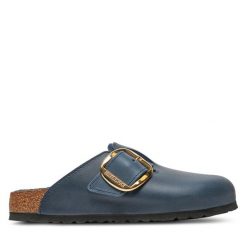 Klapki Birkenstock. Niebieskie klapki damskie Birkenstock, bez wzorów, bez obcasa. Za 899.99 zł.