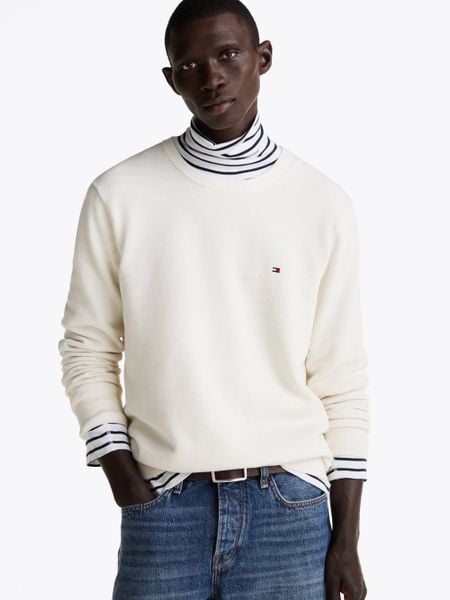 Tommy Hilfiger sweter Mężczyźni Bawełna biały, M. Białe swetry męskie Tommy Hilfiger, m, bez wzorów, z bawełny, bez kołnierzyka. Za 409.95 zł.