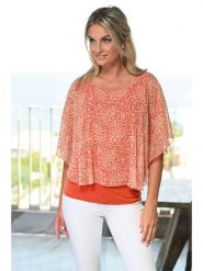 Bleu d'Azur Bluzka "Terracotta" w kolorze pomarańczowym rozmiar: 40/42. Pomarańczowe bluzki damskie Bleu d'Azur, w ażurowe wzory, klasyczne, bez kołnierzyka, bez ramiączek. Za 149.66 zł.