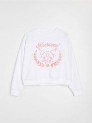 Dresowa bluza crewneck z haftem Kuromi - biały. Białe bluzy bez kaptura damskie Sinsay, l, z dresówki. Za 49.99 zł.