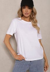 Biały T-shirt Koszulka z Krótkim Rękawem i Okrągłym Dekoltem Tiarella. Białe bluzki damskie Renee, l, z aplikacjami, z jeansu, eleganckie, bez kołnierzyka, bez ramiączek. Za 19.99 zł.