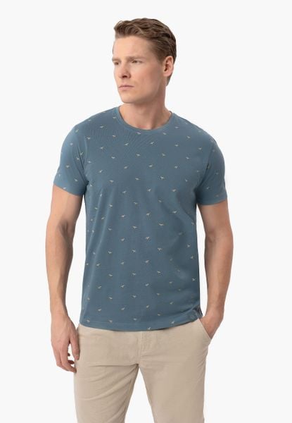 T-shirt z nadrukiem TM-LEIF. Niebieskie t-shirty męskie Volcano, l, bez wzorów, z bawełny, bez kołnierzyka. Za 69.99 zł.