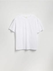 T-shirt regular z bawełną merceryzowaną - biały. Białe t-shirty męskie Reserved, l, bez wzorów, z bawełny, bez kołnierzyka. Za 99.99 zł.